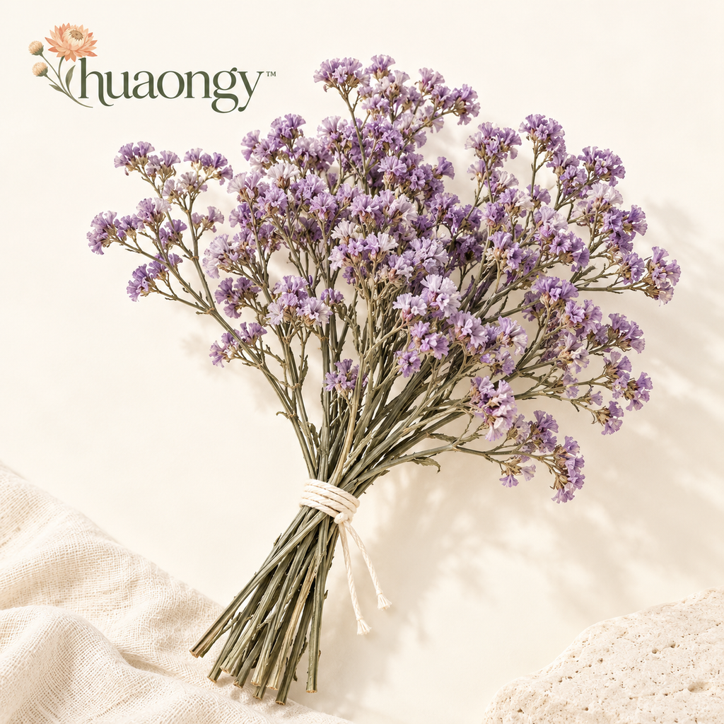 huaongy™ Lilac Haze Dried Statice Flower Bunch — 12 Real Lavender-Purple Branching Stems for Floral Arrangements & Vase Decor