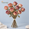 huaongy™ Rosewater Archive Dried Rose Bouquet — 10 Real Dusty Pink Rose Stems, Vintage Floral Bunch for Vase Decor & Gifting