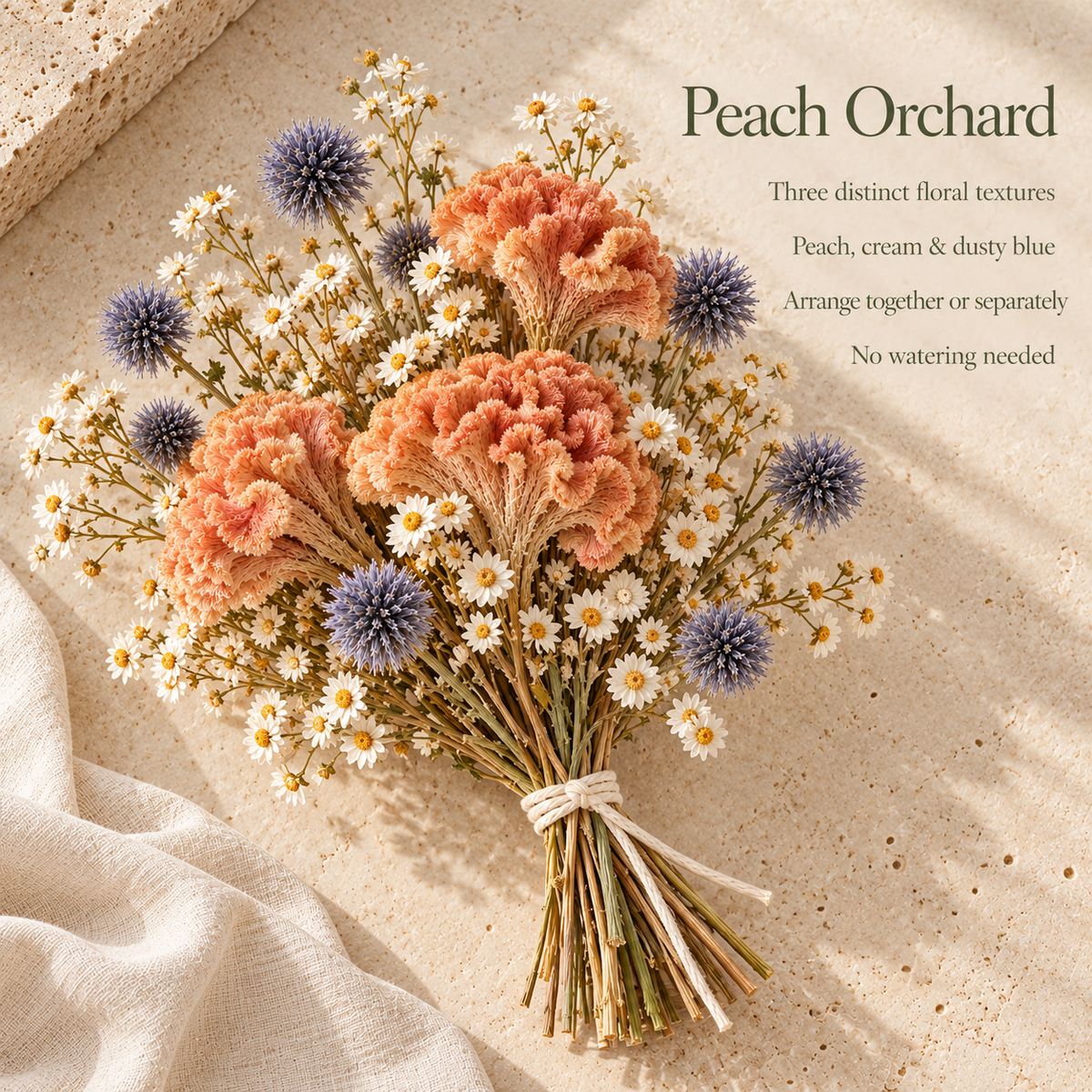 huaongy™ Sunday Flower Study Large Dried Flower Bouquet — 30 Real Rose, Strawflower, Statice, Globe Amaranth & Billy Button Stems