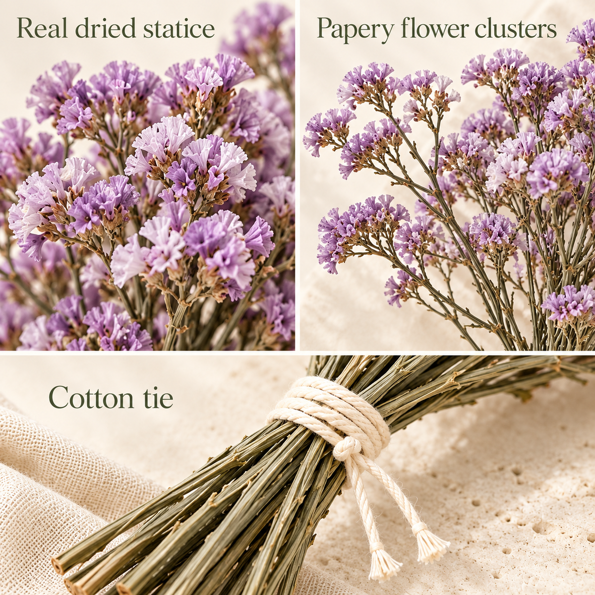 huaongy™ Lilac Haze Dried Statice Flower Bunch — 12 Real Lavender-Purple Branching Stems for Floral Arrangements & Vase Decor