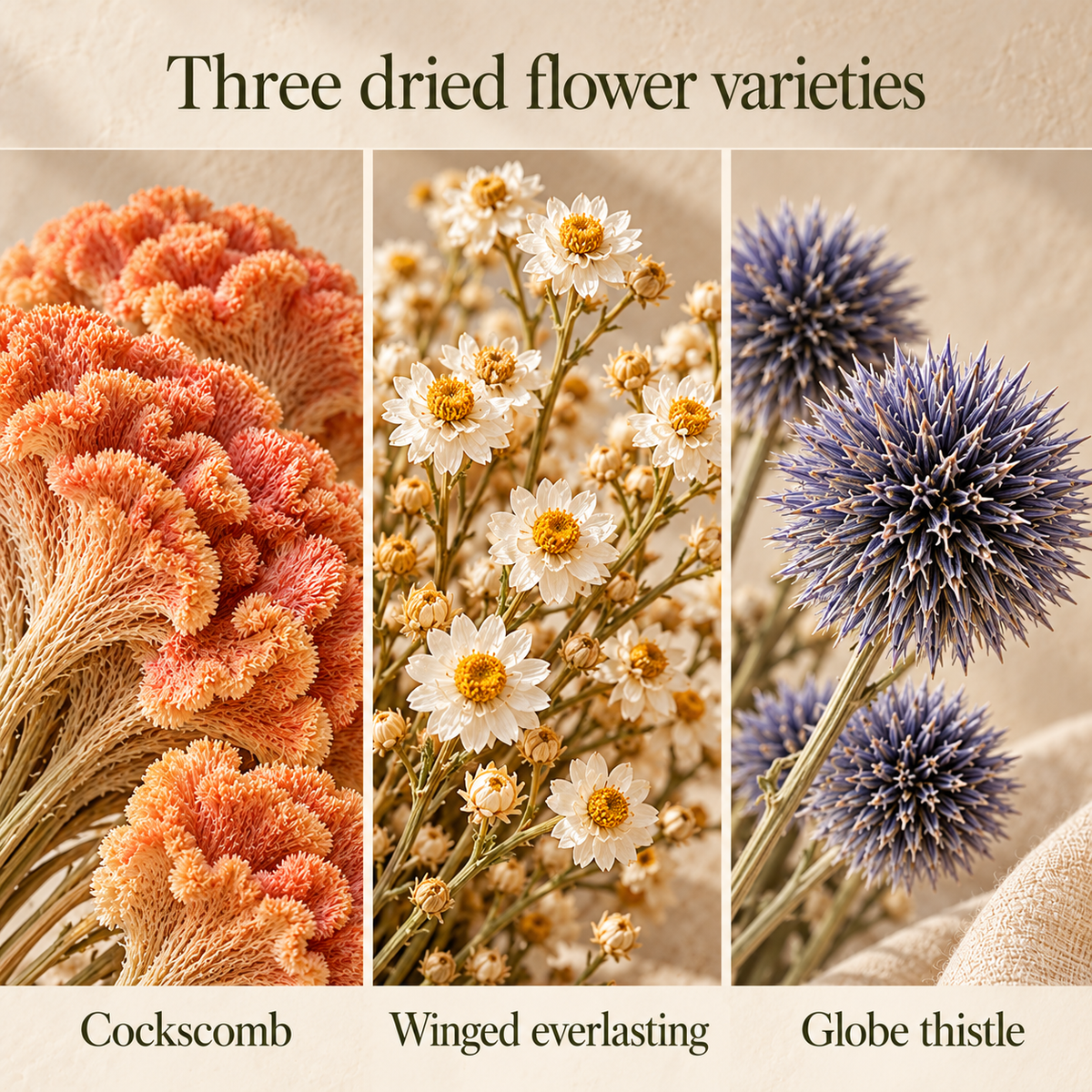 huaongy™ Sunday Flower Study Large Dried Flower Bouquet — 30 Real Rose, Strawflower, Statice, Globe Amaranth & Billy Button Stems