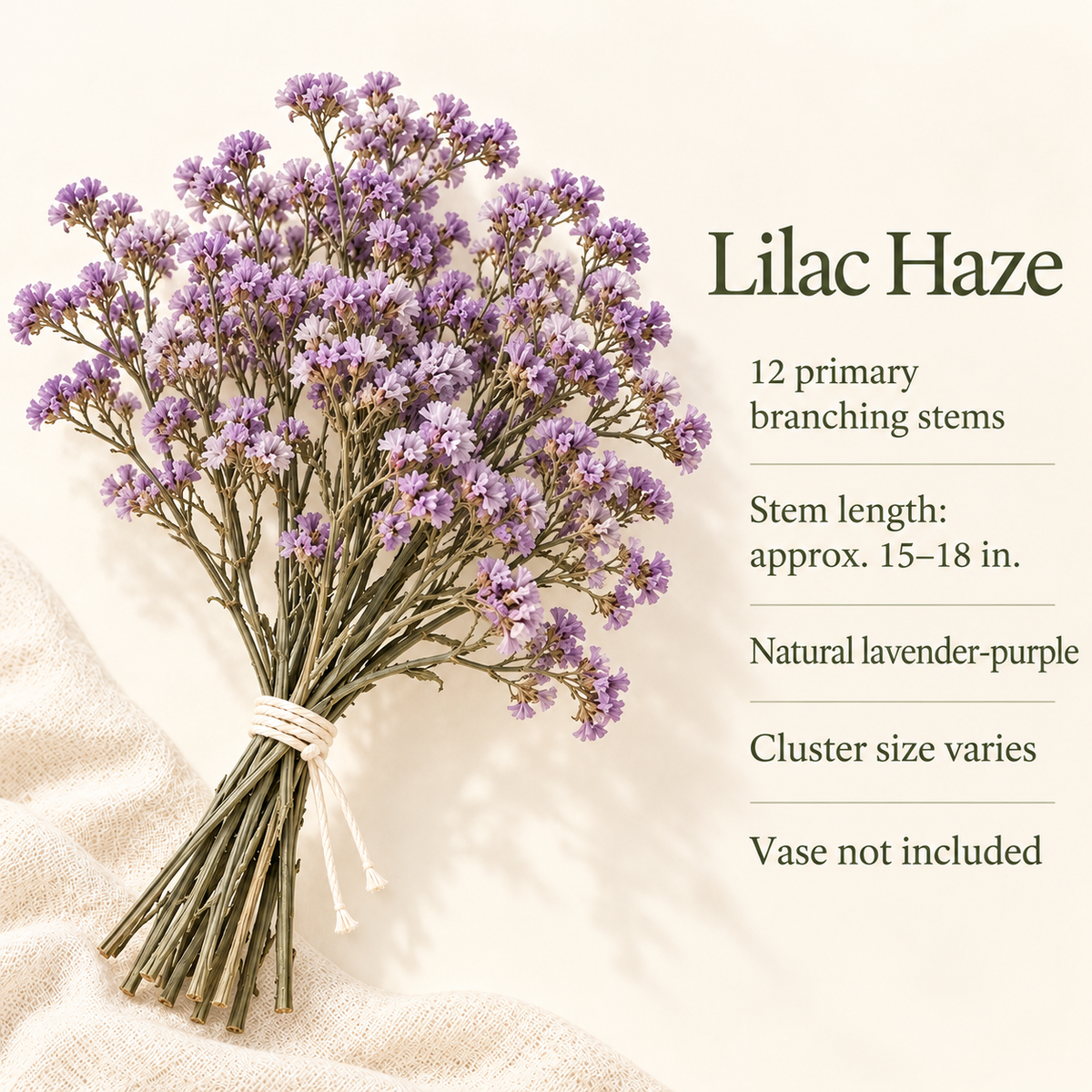 huaongy™ Lilac Haze Dried Statice Flower Bunch — 12 Real Lavender-Purple Branching Stems for Floral Arrangements & Vase Decor