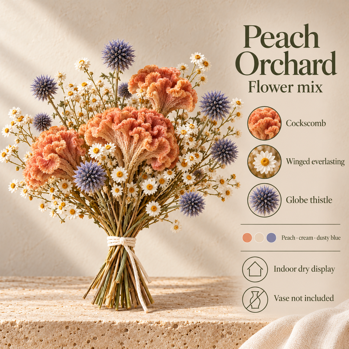 huaongy™ Sunday Flower Study Large Dried Flower Bouquet — 30 Real Rose, Strawflower, Statice, Globe Amaranth & Billy Button Stems
