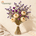 huaongy™ Blue Hour Bloom Dried Flower Bouquet — 20 Real Statice, Globe Amaranth & Strawflower Stems, Blue-Violet Floral Arrangement